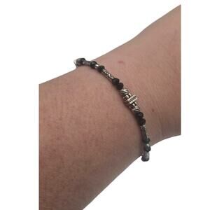 Brighton Black Glass and Embossed Designs Silver Tone Bracelet